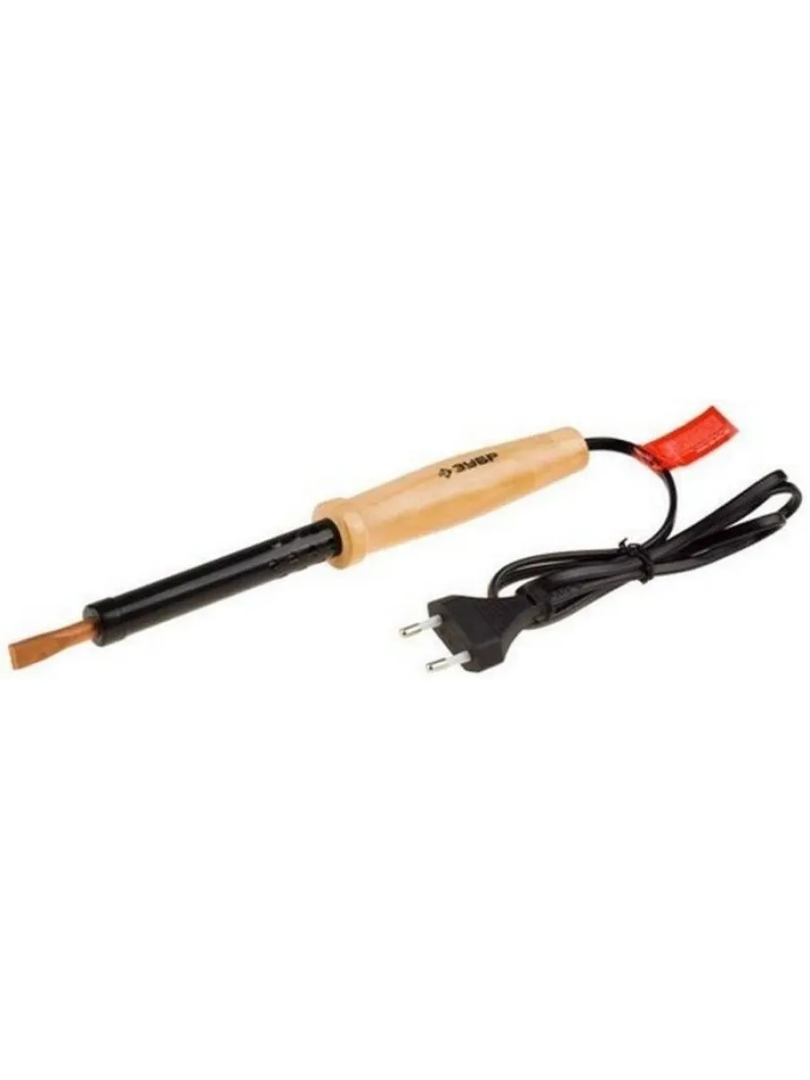 Электропаяльник 100Вт с деревянной рукояткой и долговечным жалом, форма клин ЗУБР