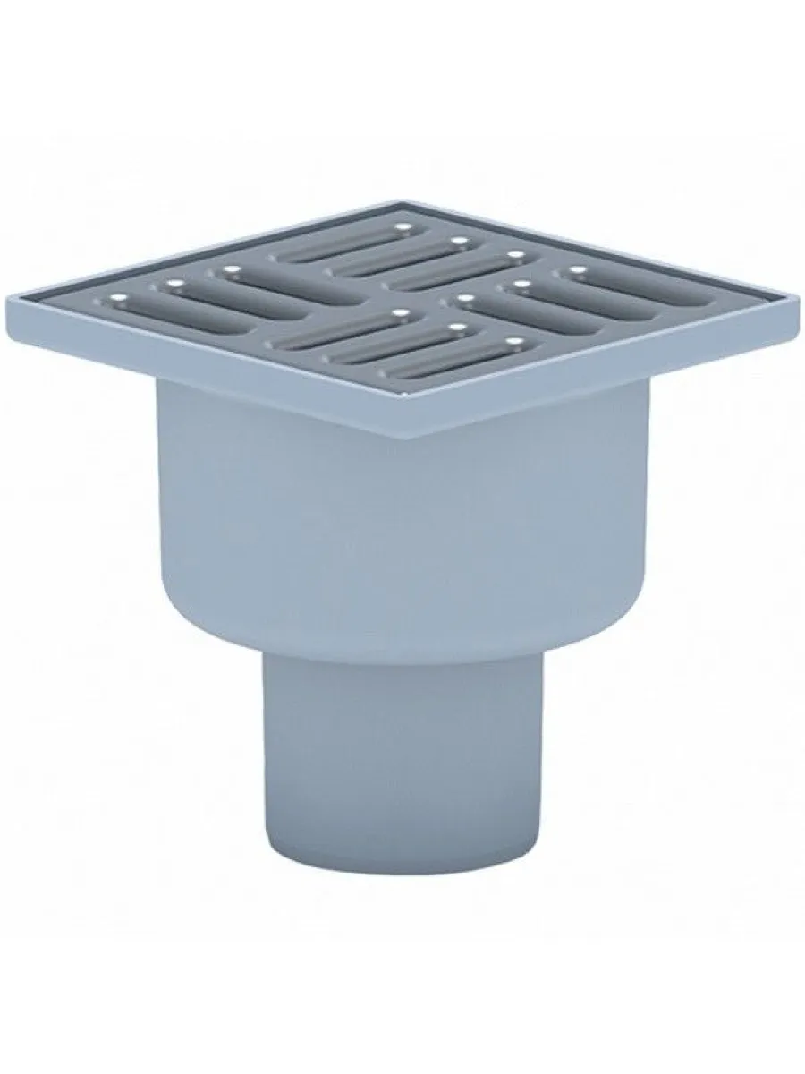 Трап вертикальный 100х100, D50, с гидрозатвором, не регулируемый, с решеткой из нержавеющей стали