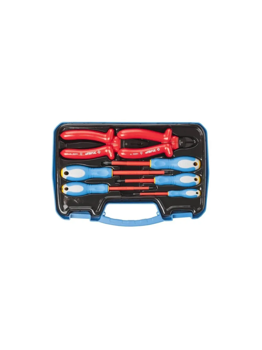 Набор губцевый инструмент, диэлектрический, высоковольтный до ~1000В, маслоб. рукоятка, 7 предметов