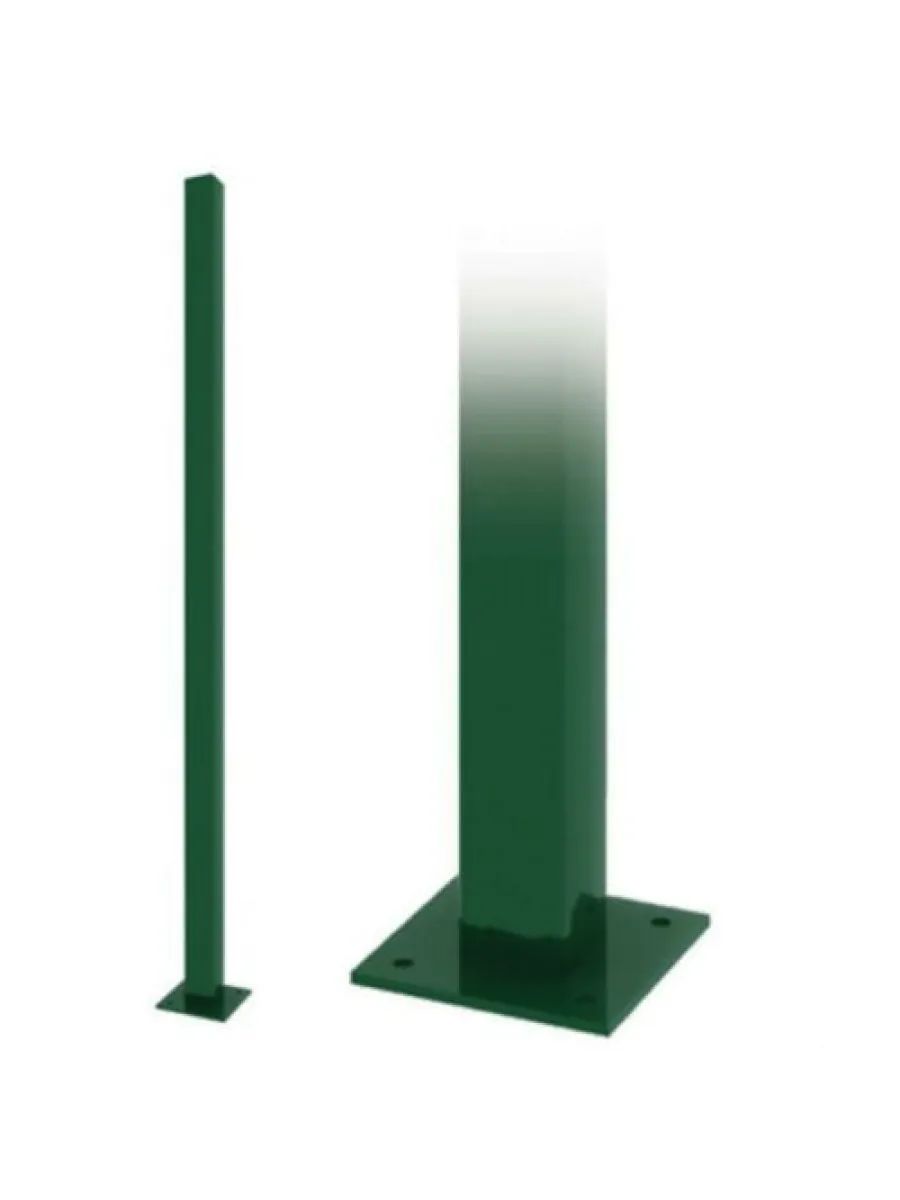 Столб ограждения (60х60х1,5мм, L-2000мм, + заглушка, болт анкерный с гайкой, фланец (150х150х4мм)) (RAL 6005) LASTING TOOLS