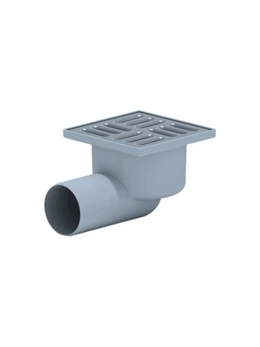 Трап горизонтальный 100х100, D50, с гидрозатвором, не регулируемый, с решеткой из нержавеющей стали