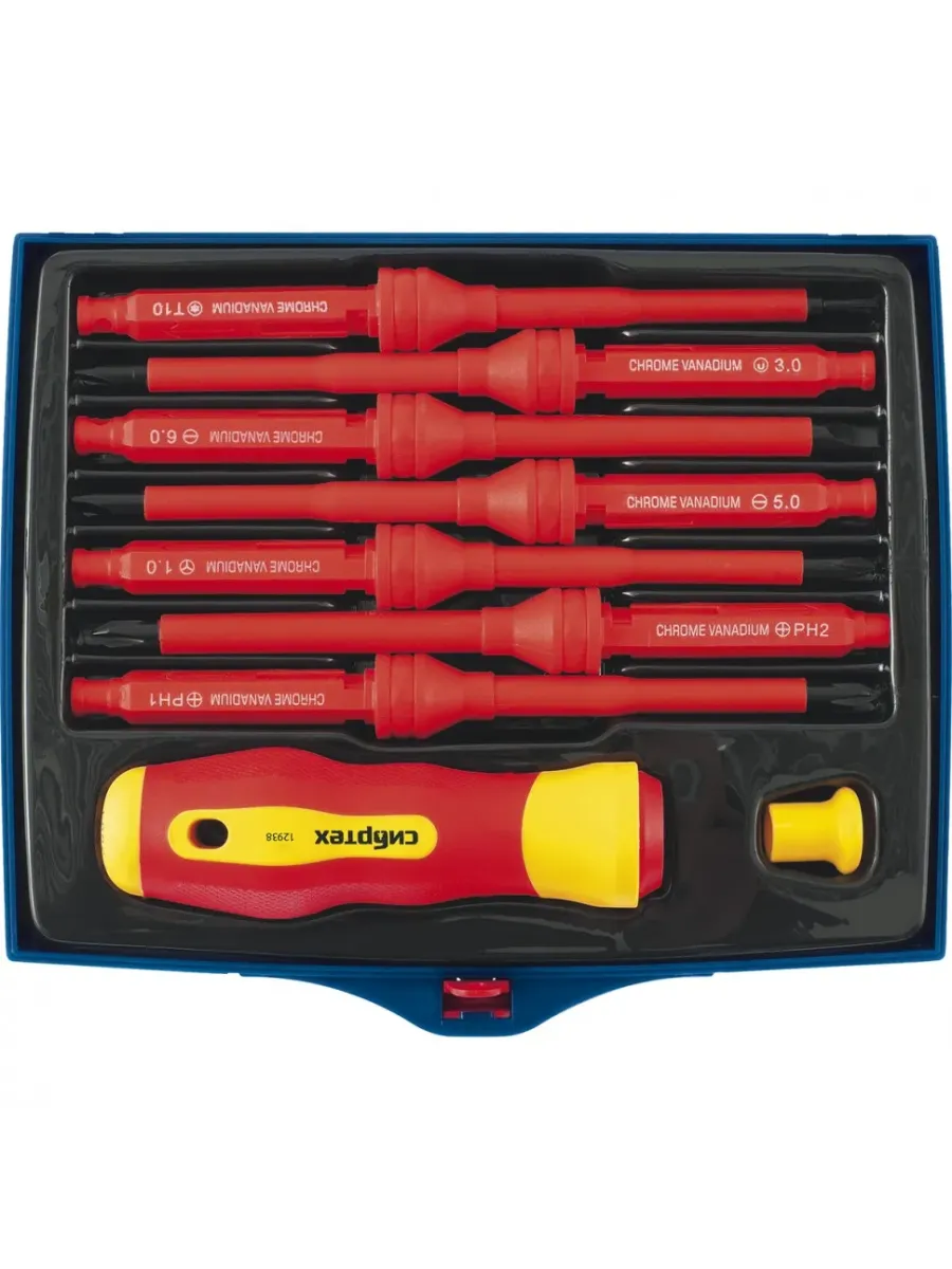 Набор отвертка диэлектрическая со сменными жалами, до 1000В, 9 предметов, CrV Сибртех