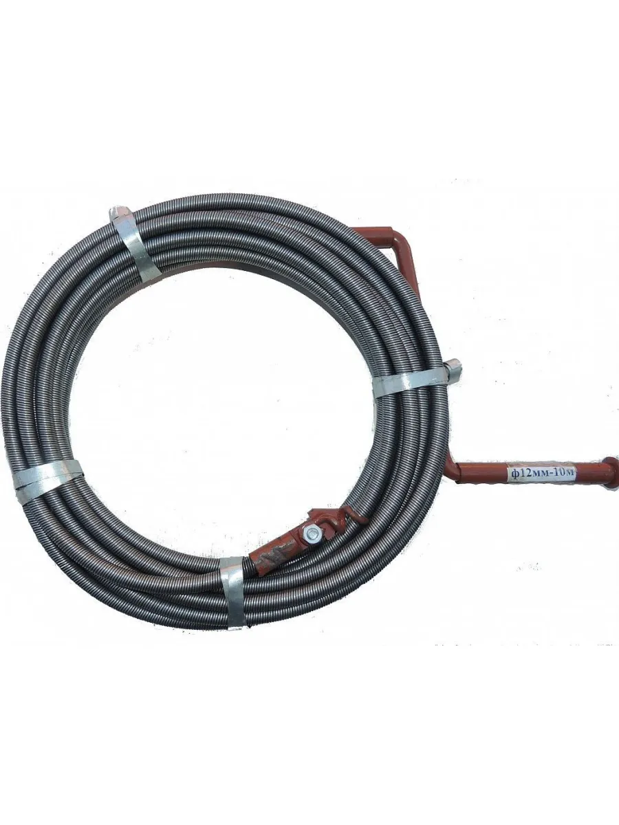 Трос сантехнический ВС-16 мм L30 м (Россия) для труб D100-120 мм (крючок-зацеп + металл. ручка)