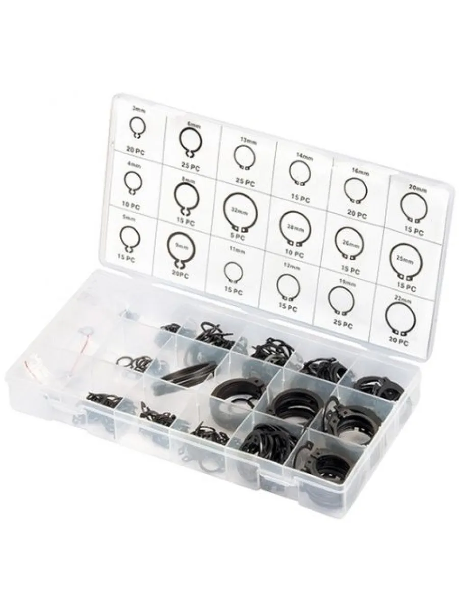 Набор стопорных колец D 3-32 мм, 300 предметов Сибртех