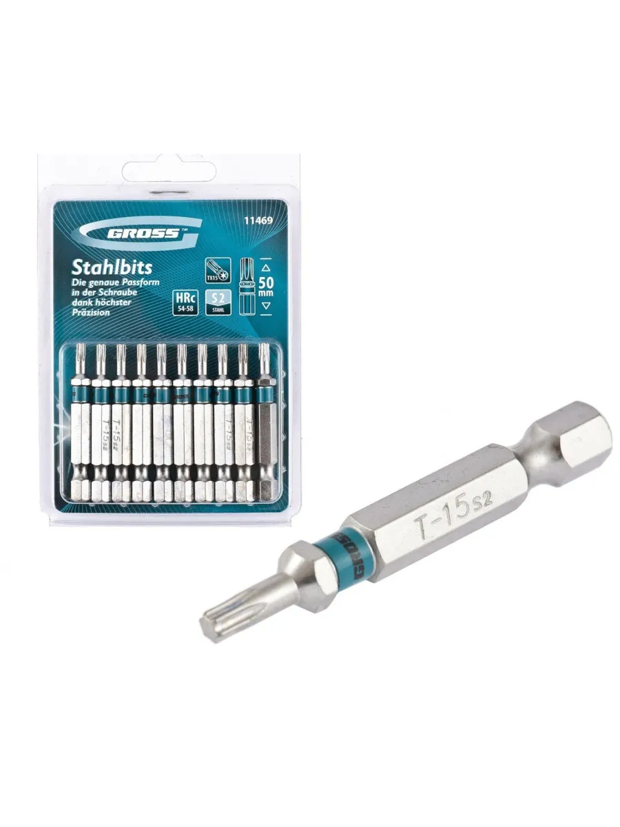 Биты TORX T 15х50 сталь S2 GROSS (упаковка 10шт.)