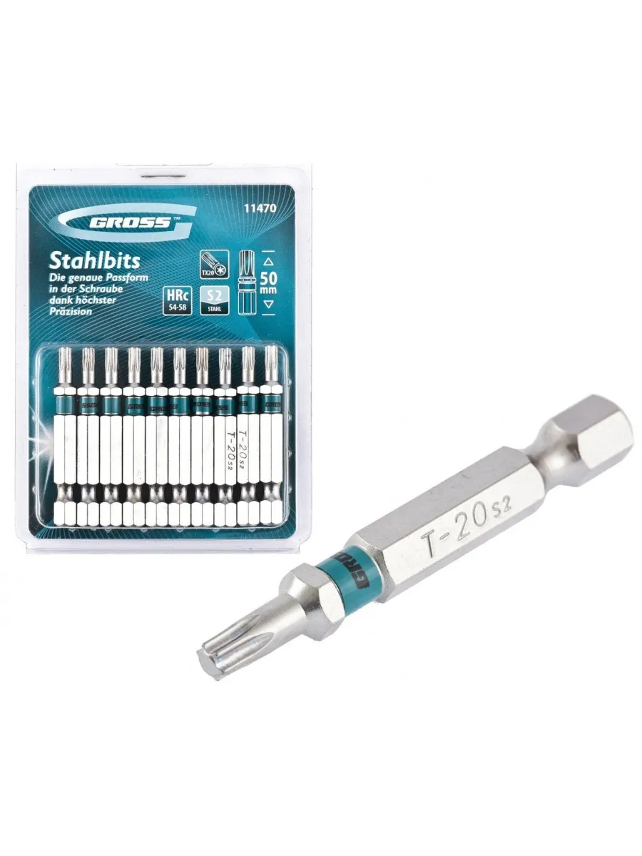 Биты TORX T 20х50 сталь S2 GROSS (упаковка 10шт.)