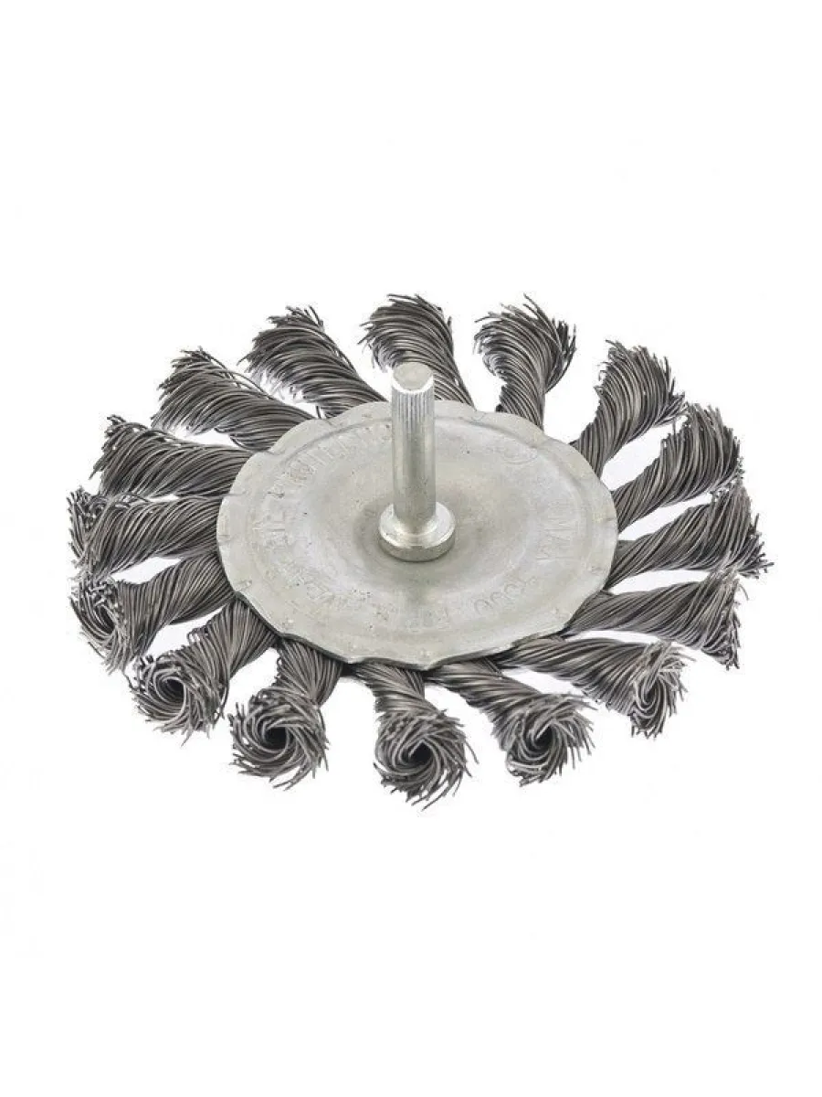 Щетка для дрели радиальная плоская, со шпилькой, крученая металлическая проволока 100мм