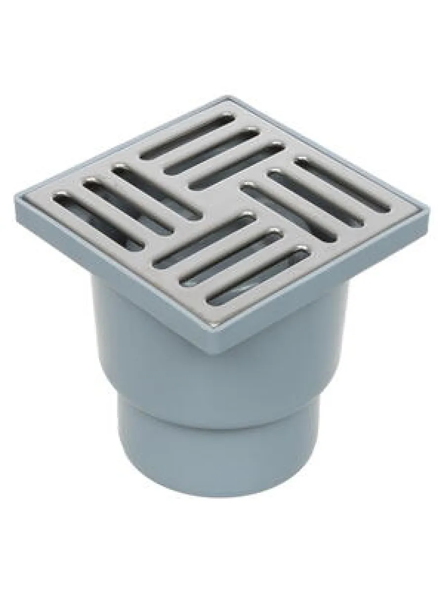 Трап вертикальный 150х150, D110, с гидрозатвором, не регулируемый, с решеткой из нержавеющей стали