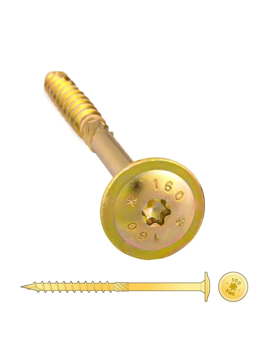 Саморез конструкционный по дереву с прессшайбой Желтый цинк  6,0х150