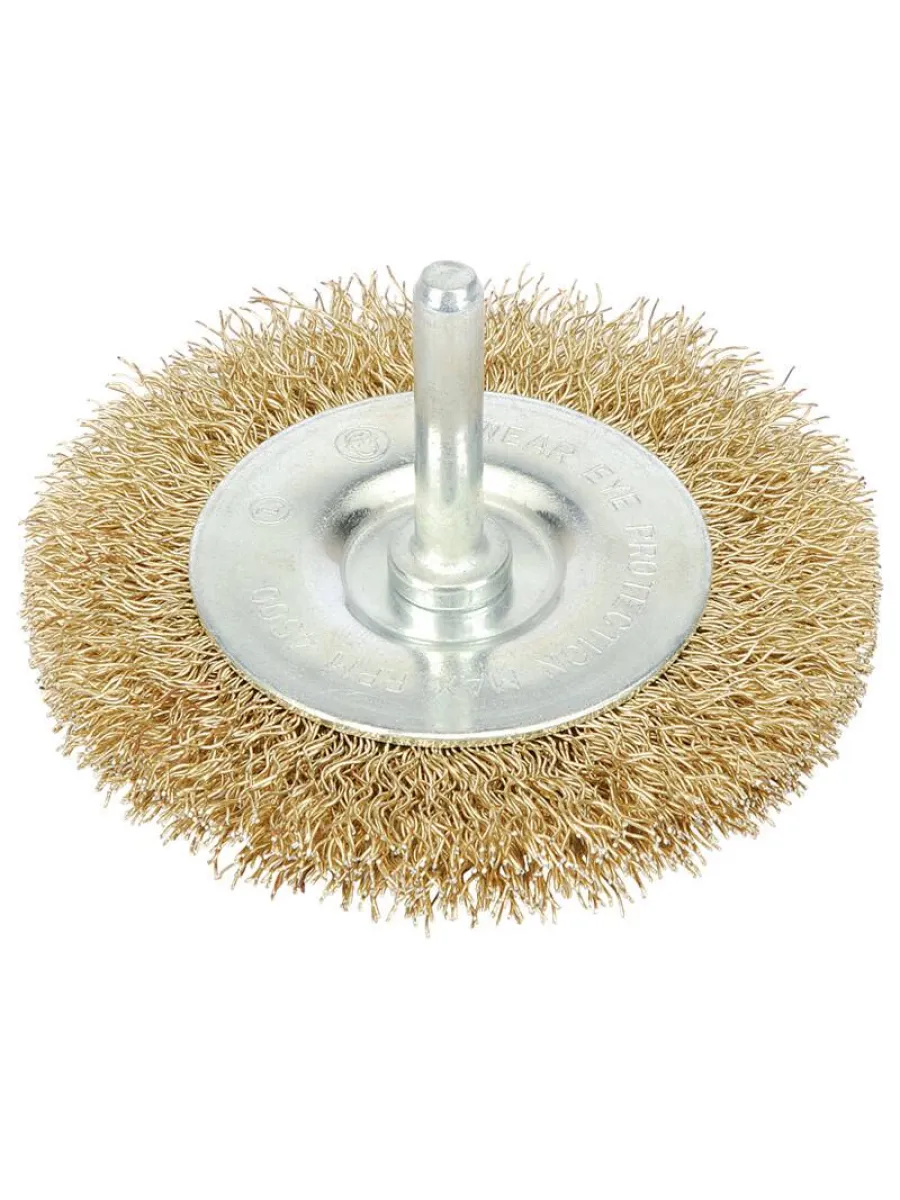 Щетка для дрели радиальная плоская, со шпилькой, латунированная витая проволока  60 мм