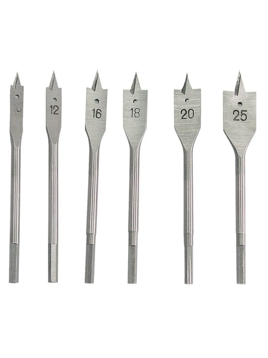 Набор сверл перовых по дереву 10-12-16-18-20-25 мм, 6 шт.