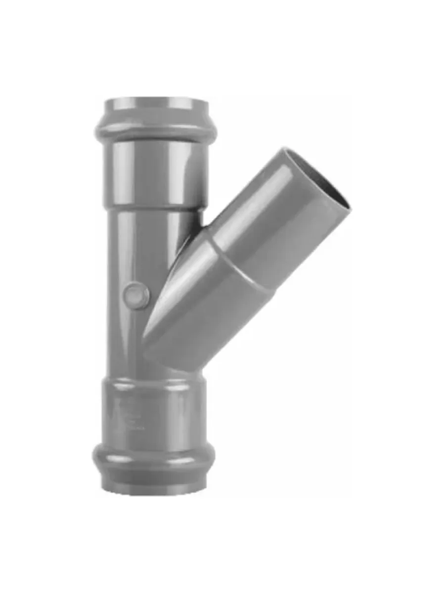 Тройник для напорной трубы НПВХ 110х110х45º PN10 SDR26 раструбный Хемкор