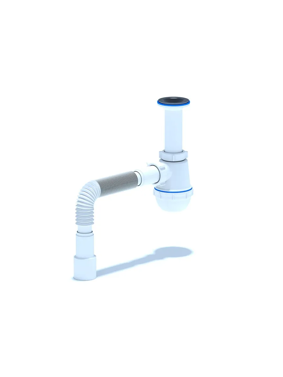 Сифон АНИ для мойки бутылочный 1 1/2 40 с гибкой трубой 40х40/50