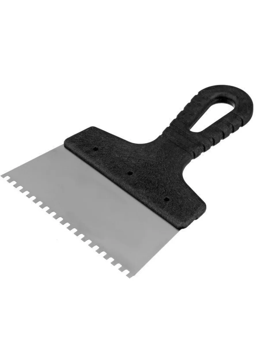 Шпатель 150мм зубчатый 4х4, пластиковая ручка ЭКОНОМ