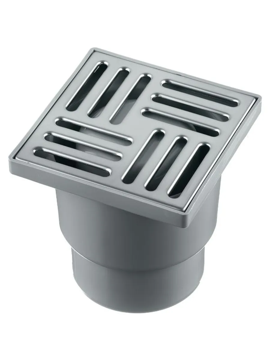 Трап вертикальный 150х150, D110, не регулируемый, с решеткой из нержавеющей стали, сухой