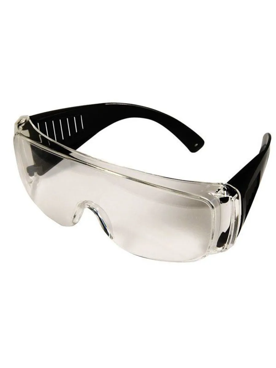Очки защитные открытого типа, затемненные с черной дужкой