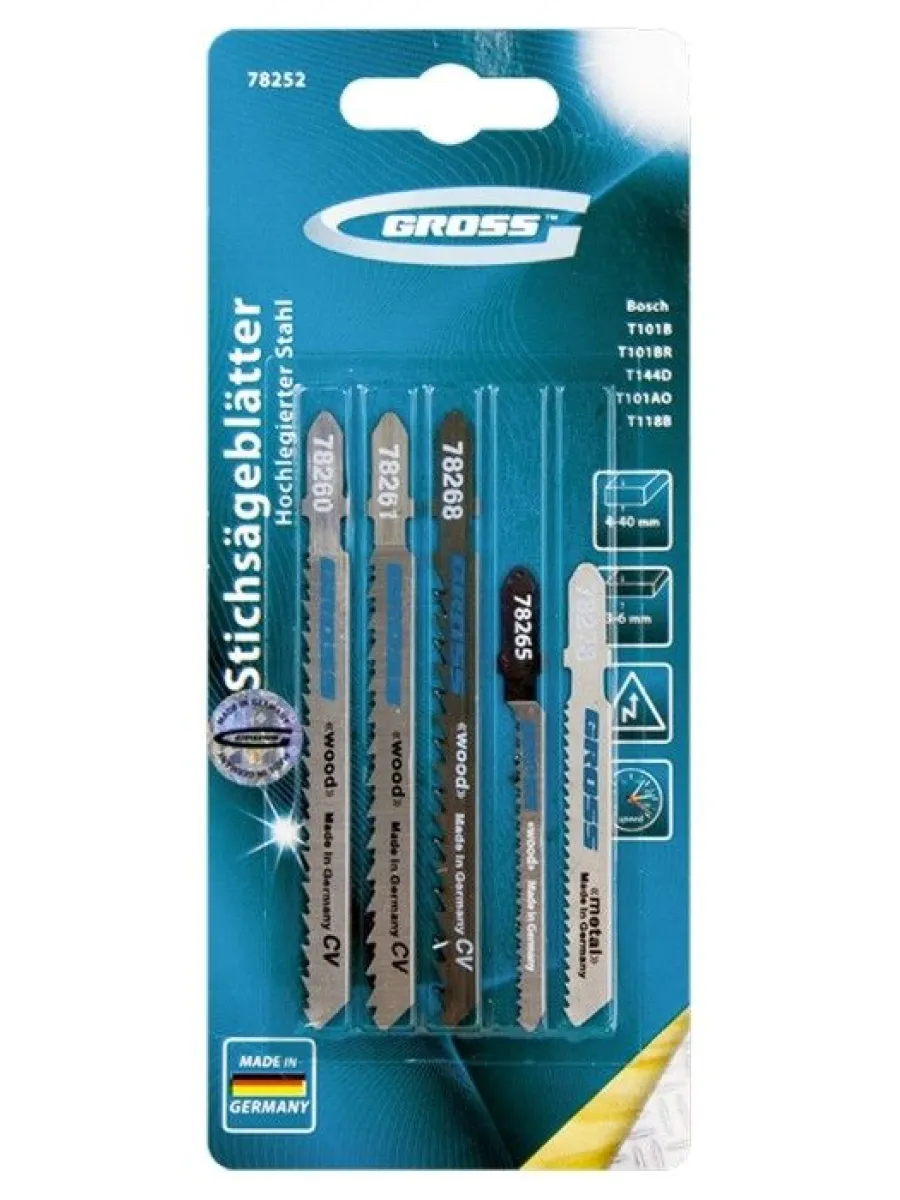 Набор полотен для электролобзика универсальные (Т101В, Т101BR, T144D, Т101АО, Т118В) GROSS (упак.5шт)