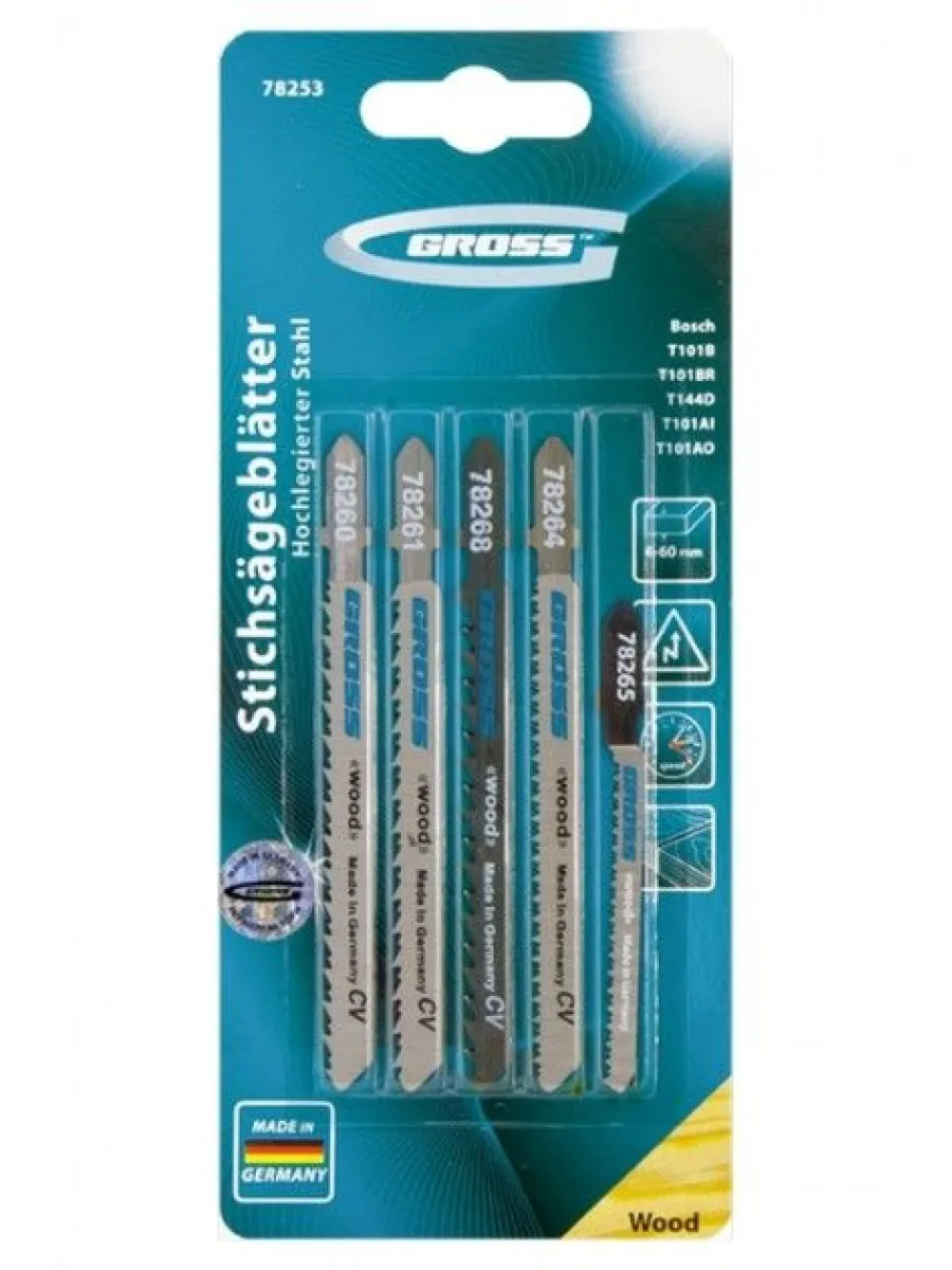 Набор полотен для электролобзика по дереву (Т101В;Т101BR;T144D;Т101АI;Т101АО) GROSS  (упак.5шт)