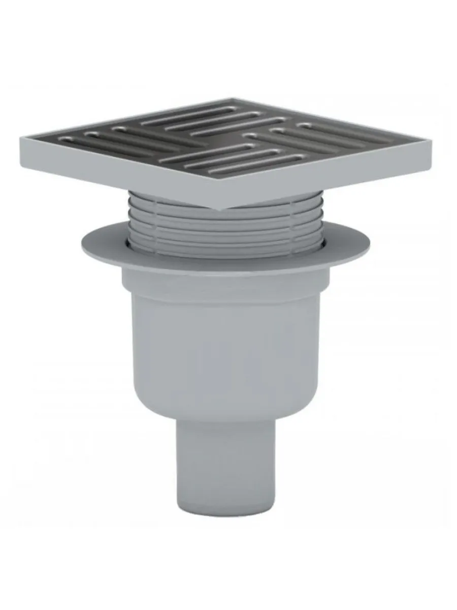 Трап вертикальный 150х150, D50, регулируемый, с решеткой из нержавеющей стали, сухой