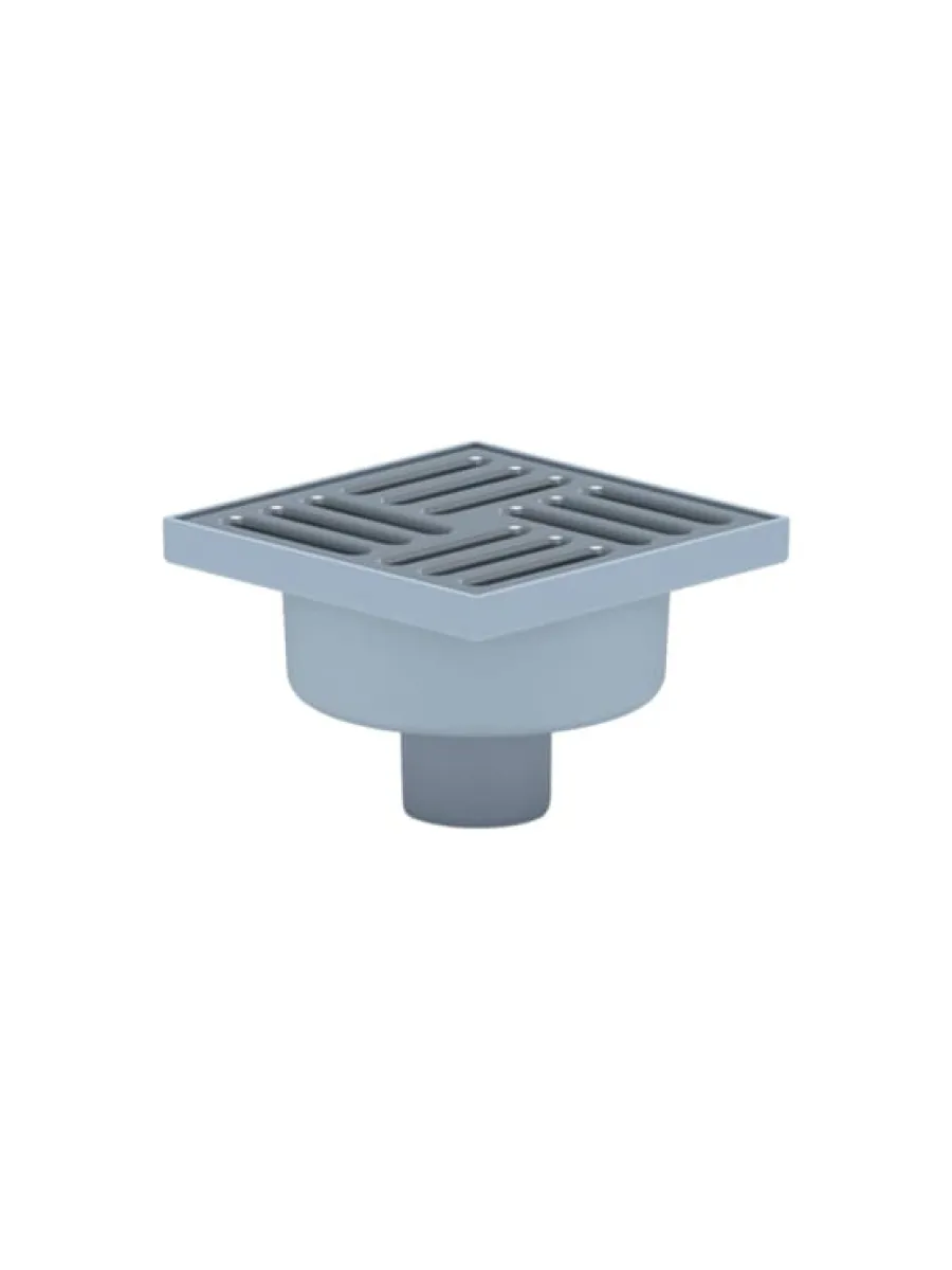 Трап вертикальный 150х150, D50, с гидрозатвором, не регулируемый, с решеткой из нержавеющей стали