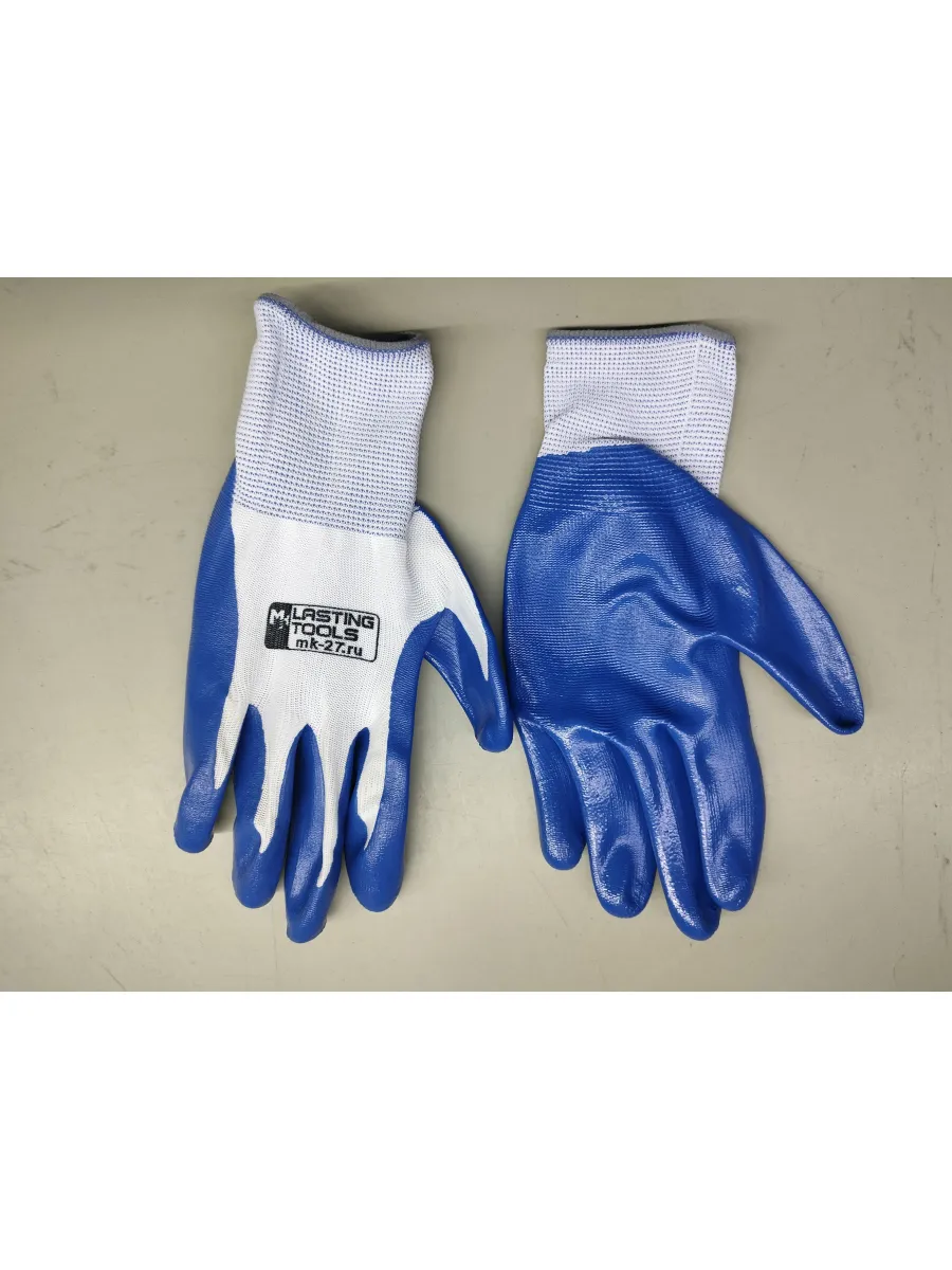 Перчатки из полиэстра белые с нитриловым покрытием (синее) LASTING TOOLS