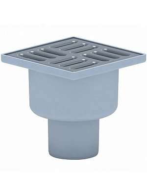 Трап вертикальный 100х100, D50, с гидрозатвором, не регулируемый, с решеткой из нержавеющей стали