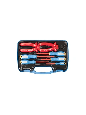 Набор губцевый инструмент, диэлектрический, высоковольтный до ~1000В, маслоб. рукоятка, 7 предметов