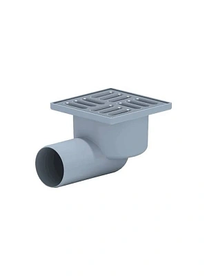 Трап горизонтальный 100х100, D50, не регулируемый, с решеткой из нержавеющей стали, сухой