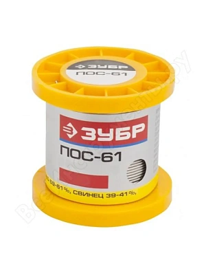 Припой ПОС 61, трубка с канифолью, 100г, 1мм ЗУБР