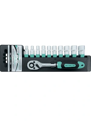 Набор торцевых головок 1/4", головки 4-13 мм, трещотка, 11 предметов