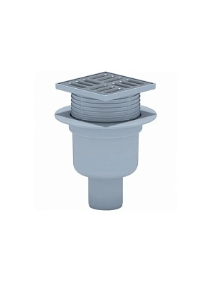 Трап вертикальный 100х100, D50, регулируемый, с решеткой из нержавеющей стали, сухой