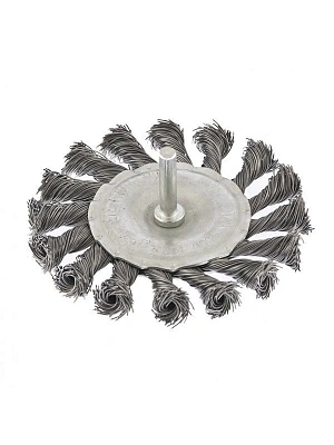 Щетка для дрели радиальная плоская, со шпилькой, крученая металлическая проволока 100мм