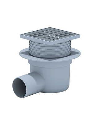 Трап горизонтальный 100х100, D50, с гидрозатвором, регулируемый, с решеткой из нержавеющей стали