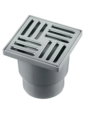 Трап вертикальный 150х150, D110, не регулируемый, с решеткой из нержавеющей стали, сухой