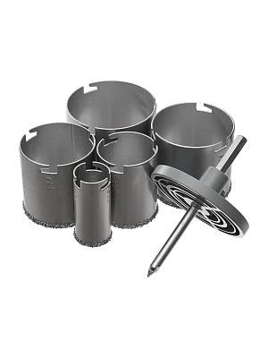 Набор коронок по керамической плитке 33-53-67-73-83 мм+напил 6-гр хвостовик